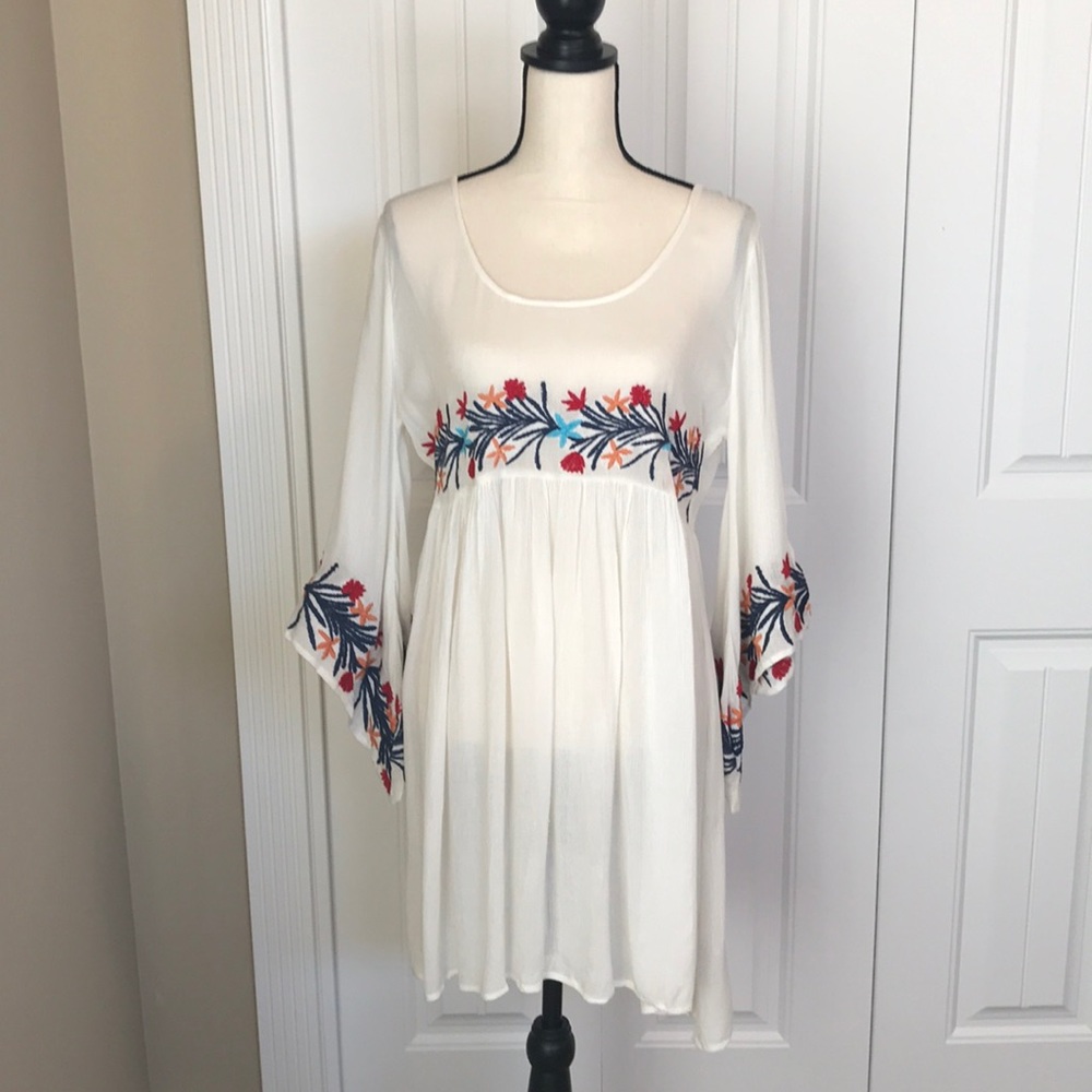 Boho Embroidered Shift Dress (sheer)